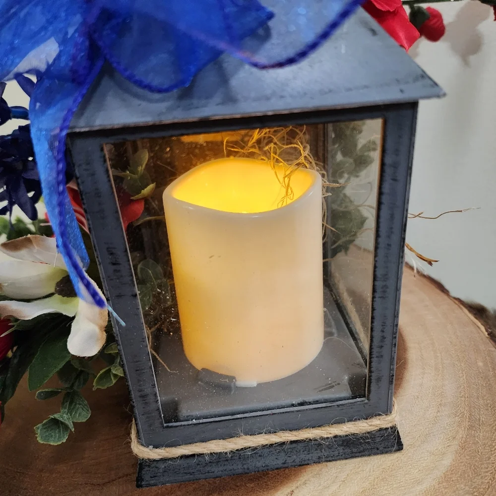 Rustic Floral Flickering Lantern